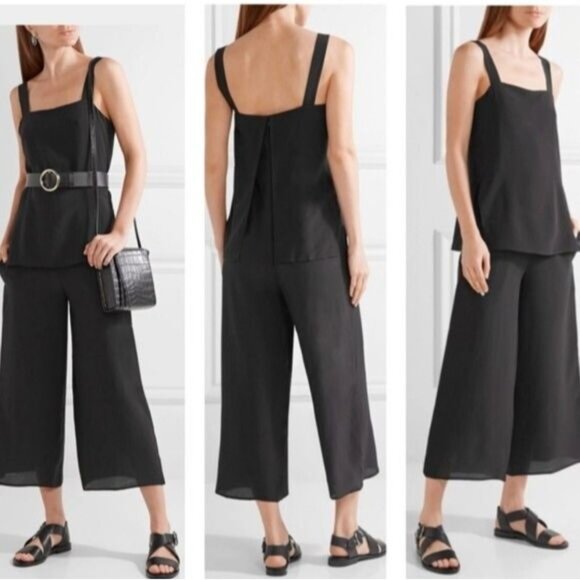 THEORY Women 100% Silk Dinnlean Mosaic Jumpsuit Sleeveless Sz 10 Black 68-10 - Picture 1 of 15